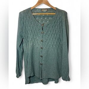 Vintage Chunky Multi Knit Dalya Button Front Sweater Israel Cotton Winter M/L‎